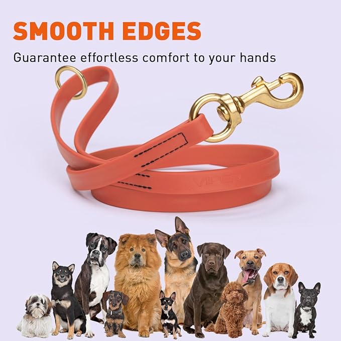 Viper Biothane K9 Working Dog Leash Waterproof Lead for Tracking Training Schutzhund Odor-Proof Long Line with Solid Brass Snap for Puppy Medium and Large Dogs 4ft, Coral