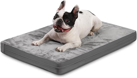 Waterproof Dog Bed Medium Size Dog, Orthopedic Washable Crate Pad 30 inch, Foam Pet Bed with Removable Cover Reversible, Outdoor Anti-Slip Kennel Pad 29"x18", Gray