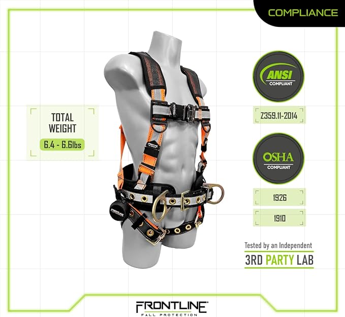 FRONTLINE FALL PROTECTION Harnesses + D-Ring+ Multiple Styles + OSHA and ANSI compliant