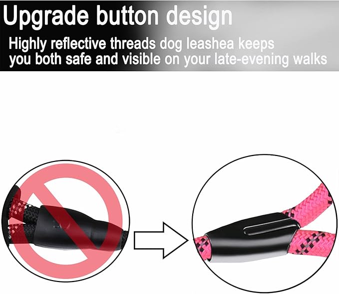 Durable Dog Leash, 6 FT Strong Training Dog Leash with Comfortable Padded Handle and Highly Reflective Threads for Small Medium and Large Dogs, (Pink)