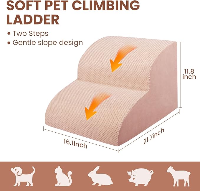 Dog Stairs for Small Dogs, High Density Foam Dog Steps, Extra Wide Non-Slip Pet Ramp for High Beds Or Couch, Soft Doggie Ladder for Dogs Injured, Older Pets, Small Cats