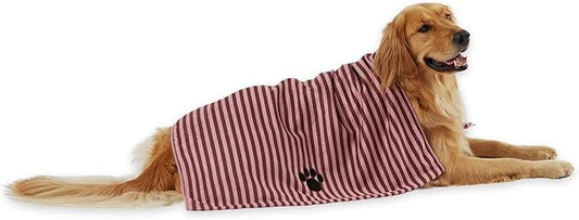 Bone Dry Pet Grooming Microfiber Towel, Striped Collection, X-Large, 41x23.5", Cranberry