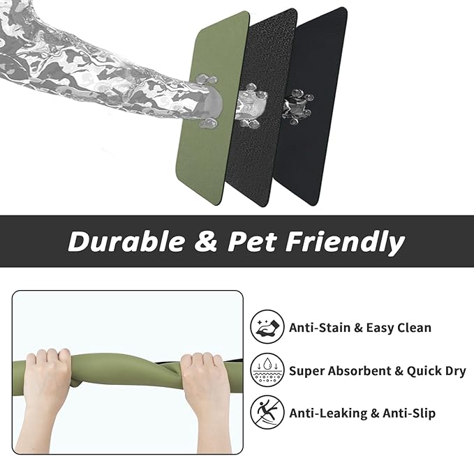 Dog Food Mat - Absorbent Cat Mat for Food and Water, No Stains Pet Feeding Bowl Mat, Easy to Clean Pet Placemats, Quick Dry Dog Water Dispenser Mat for Messy Drinkers | Green 24"x36"