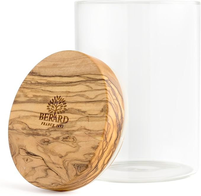 Berard Glass Storage Jar with Olive Wood Lid, 20-Ounce
