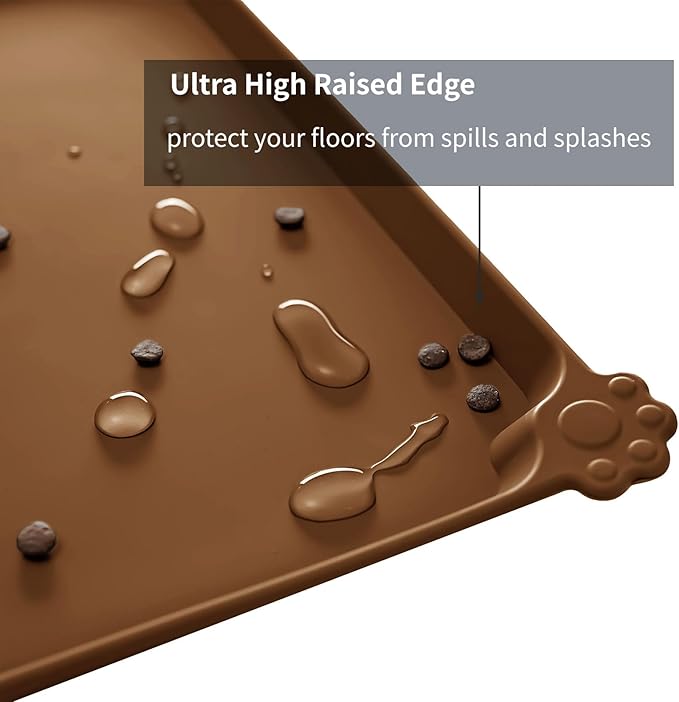 Waterproof Pet Feeding Mat with High Raised Edges, Heavier and Thicker Placemats for Cat Dog Water Bowl with BPA Free, Dogs Cats Food Mats for Messy Drinkers to Prevent Spill and Protect Floors