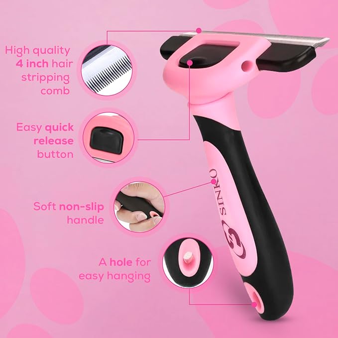 Sinko Deshedding Tool for Dogs & Cats, Pet Grooming Brush, Skin Friendly Deshedding Tool, Dog Brush for Shedding, Effectively Reduces Shedding by up to 95% for Short Medium Long Pet Hair (Pink)