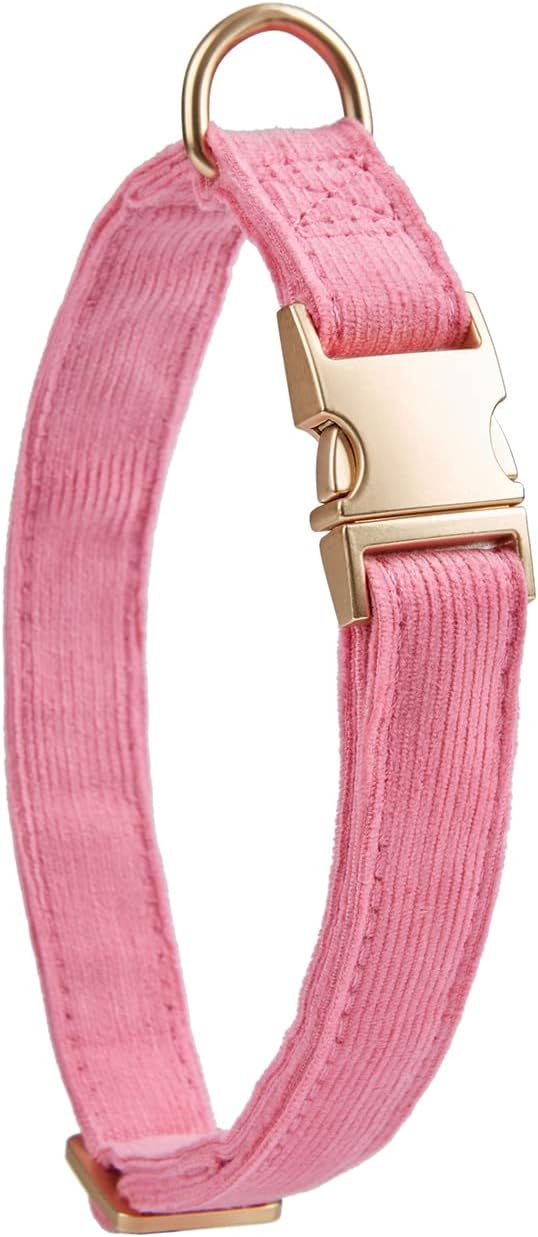 Soft Corduroy Fibric Dog Collar with High Grade Metal Buckle, for Large Dogs.(Pink,Large:17-26")
