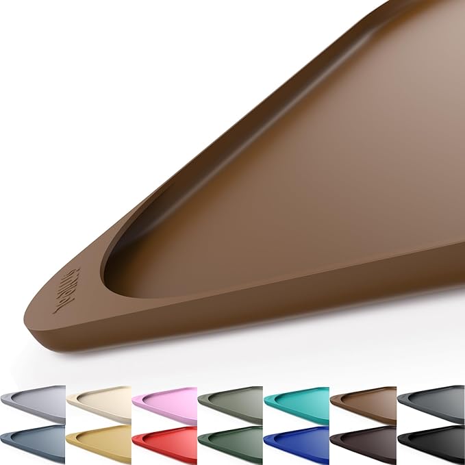 Silicone Pet Food Mat with Raised Edge for Food and Water Bowl, Dog Feeding Mats, Cat Food Trays for Floor Waterproof, Rubber Tray for Dogs and Cats, 17 x 12 x 0.7 Brown