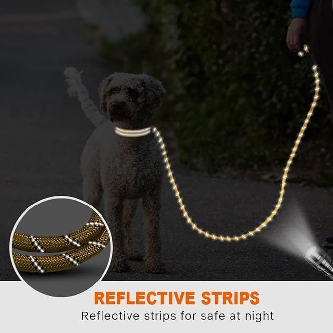 Taglory Rope Dog Leash 5 FT with Comfortable Padded Handle, Highly Reflective Threads Leash for Small Dogs, 3/8 inch, Yellow