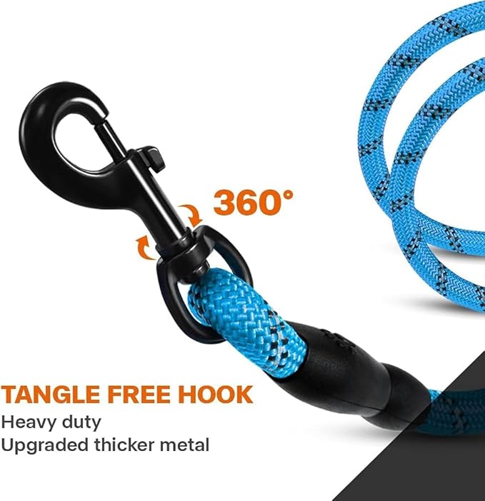Taglory Rope Dog Leash 6FT with Comfortable Padded Handle, Highly Reflective Threads Leash for Small Dogs, 3/8 inch, Blue