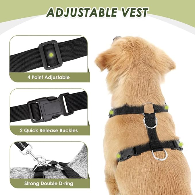 Lukovee Dog Seat Belt for Car, Adjustable Dog Car Harness for Large Medium Small Dogs, Soft Padded & Breathable Mesh Dog Seatbelt with Car Strap and Carabiner (Black,XXXS)