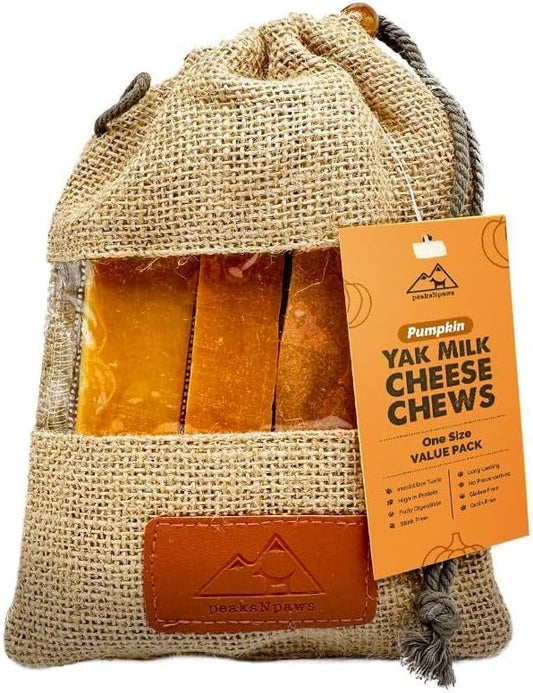 peaksNpaws Yak Cheese Himalayan Dog Chews with Pumpkin, High Protein, Natural Dog Treats, Dog Chew Sticks for Aggressive Chewers, Long Lasting Treat for Small, Medium & Large Dogs, 3 Chews