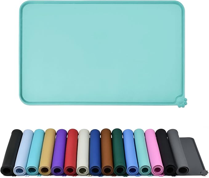 Waterproof Pet Feeding Mat with High Raised Edges, Heavier and Thicker Placemats for Cat Dog Water Bowl with BPA Free, Dogs Cats Food Mats for Messy Drinkers to Prevent Spill and Protect Floors