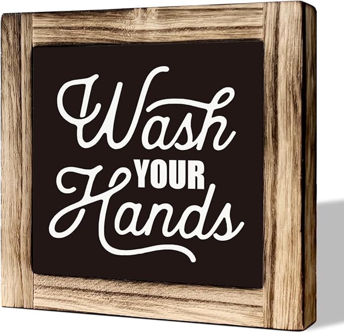 Bathroom Sign Decor, Wash Your Hands Sign, Rustic Wooden Tabletop Decor Sign, Washroom Wooden Block Sign, Freestanding Restroom Sign, Farmhouse Decor, Toilet Humor, Bathroom Table Art Prints
