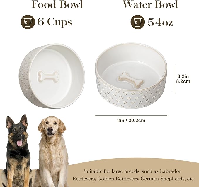 MALACASA Ceramic Dog Food Bowl, 6 Cups or 54 oz Dog Food Water Dish for Large Breeds, Pet Bowl Dishwasher & Microwave Safe, Five-Leaf Grass, Series Lydia