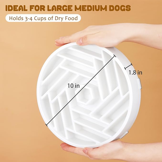 WHIPPY Slow Feeder Dog Bowl, Puzzle Maze Design to Slow Down Eating, 3-Cup Capacity, Anti-Gulping Food Bowl for Medium & Large Dogs,White