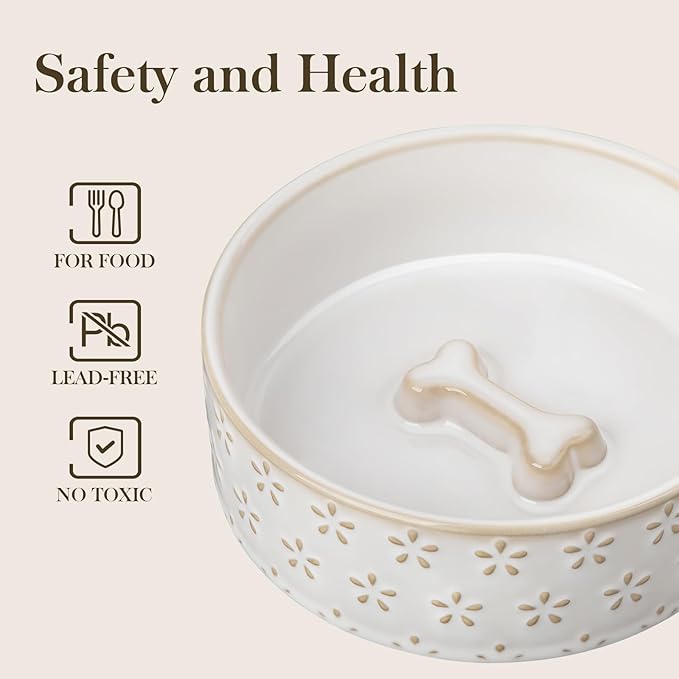 MALACASA Ceramic Dog Food Bowl, 1.5 Cups or 14oz Dog Food Water Dish for Small Breeds, Cats Pet Bowl Dishwasher & Microwave Safe, Five-Leaf Grass, Series Lydia