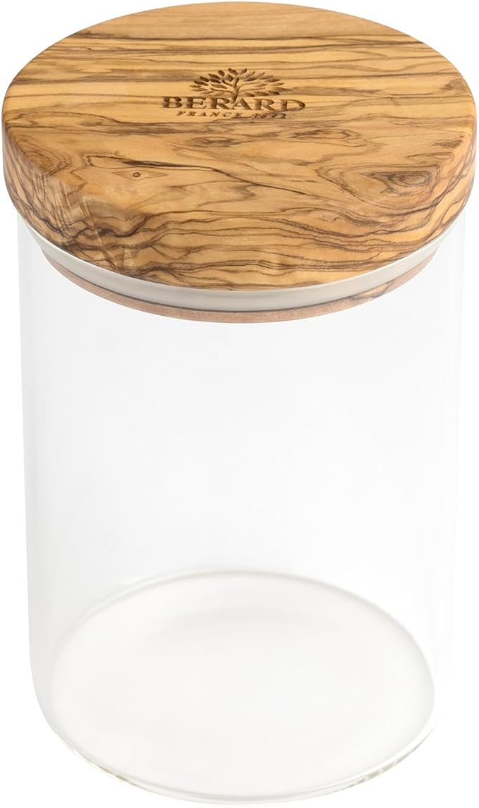 Berard Glass Storage Jar with Olive Wood Lid, 20-Ounce