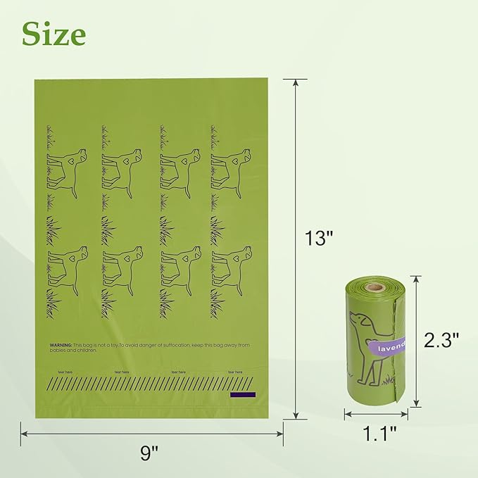 720 Count Lavender Scented 13” x 9”Dog Poop Bags Rolls, Leakproof Strong & Sturdy Waste Bags for Doggie Cat Pet