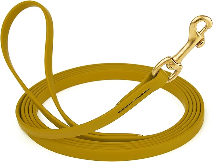 Viper Biothane K9 Working Dog Leash Waterproof Lead for Tracking Training Schutzhund Odor-Proof Long Line with Solid Brass Snap for Puppy Medium and Large Dogs, 20ft Treasure Gold