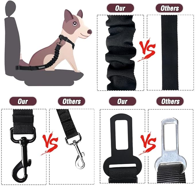 COOYOO Dog Seat Belt,3 Piece Set Retractable Dog Car Adjustable Seatbelts for Vehicle Nylon Pet Safety Heavy Duty & Elastic & Durable Car Harness for Dogs
