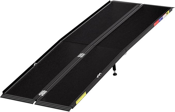 7 Feet Portable Wheelchair Ramp with Sopport Legsk, Black Seamless Non-Slip Aluminum Folding Handicap Ramp,Threshold Ramp for Doorways, Wheel Chair Ramp for Home Steps