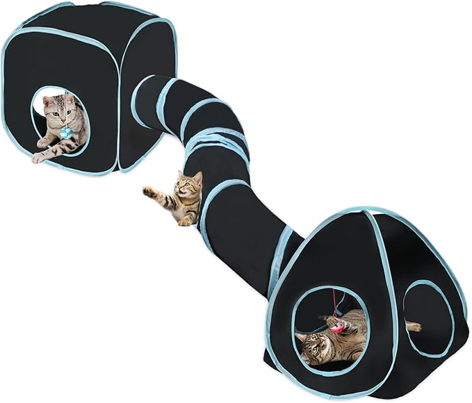 Rypet Cat Tunnels for Indoor Cats with Cube Tent, Interactive Collapsible Cat Tube and Foldable Cubes Playground for Hiding Hunting and Resting, Pet Tube with Bell for Kitten, Rabbit, Puppy, Ferret