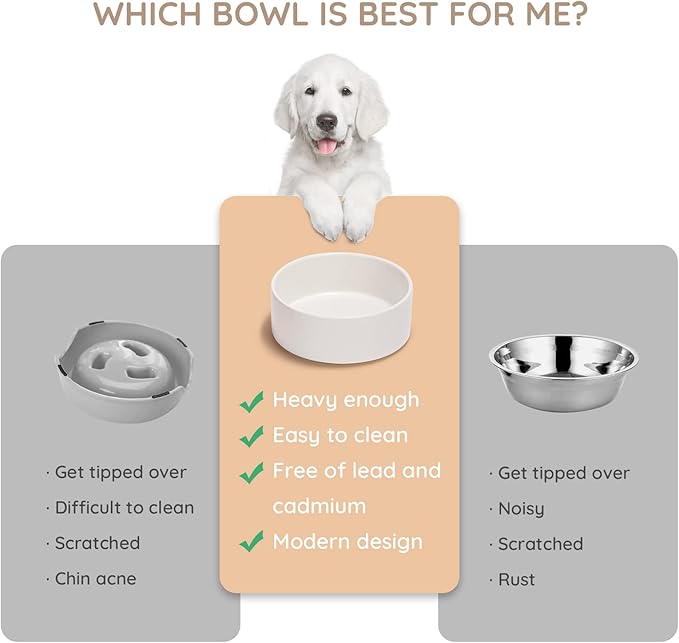 SPUNKYJUNKY 28.7OZ Ceramic Dog and Cat Bowl, Modern Cute Weighted Food Water Bowl for Replacement White (1 Pack)