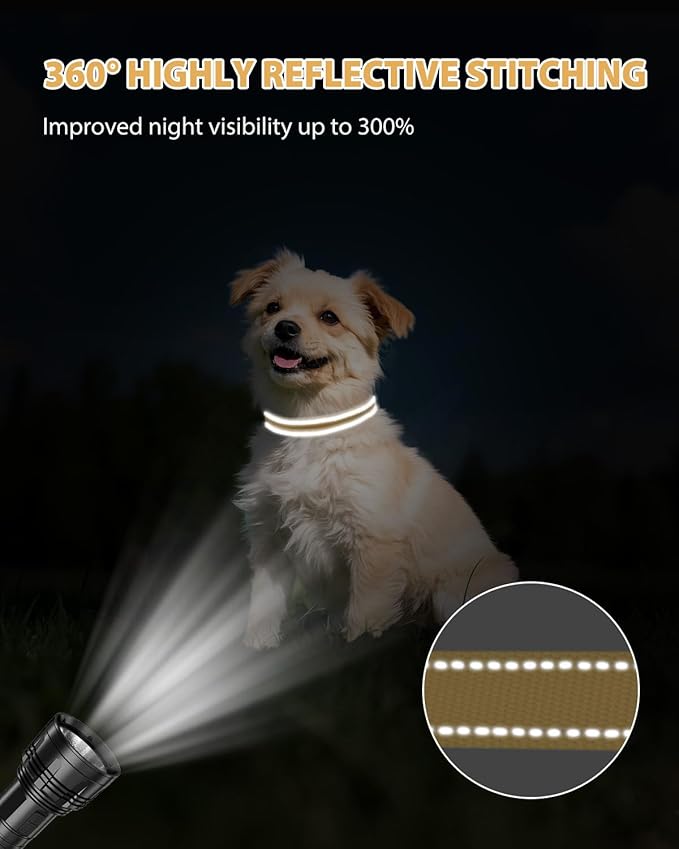 Joytale Small Dog Collar, Reflective and Adjustable Nylon Collar with Quick-Release Buckle, Lightweight No-Choke Design for Small Dogs, Khaki, 5/8" Width