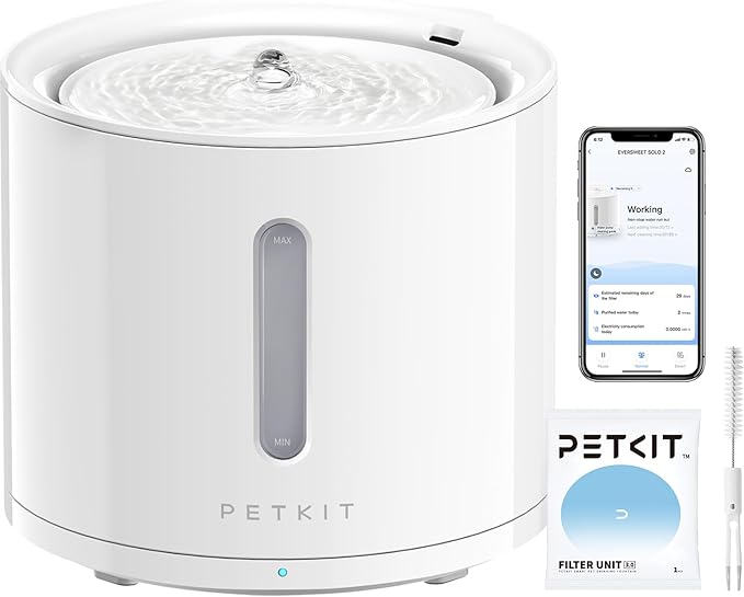 PETKIT EVERSWEET Solo 2 Cat Water Fountain with Pump, Ultra Quiet 70oz/2L Pet Water Fountain for Cats and Dogs Inside, 3 Working Modes, Visualization Window, (App Control)