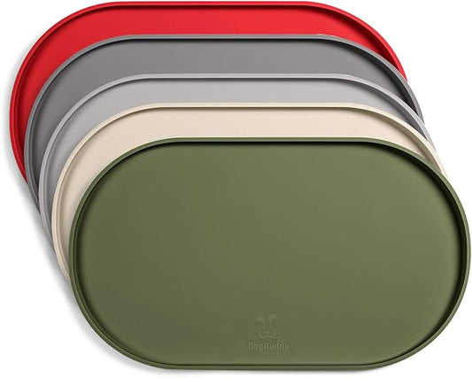 DogBuddy Dog Food Mat - Waterproof Dog Bowl Mat, Silicone Pet Mat for Food and Water Bowls, Nonslip Pet Feeding Mat with Edges, Dogs Food Mats for Floors, Puppy Supplies (Large, Khaki Green)