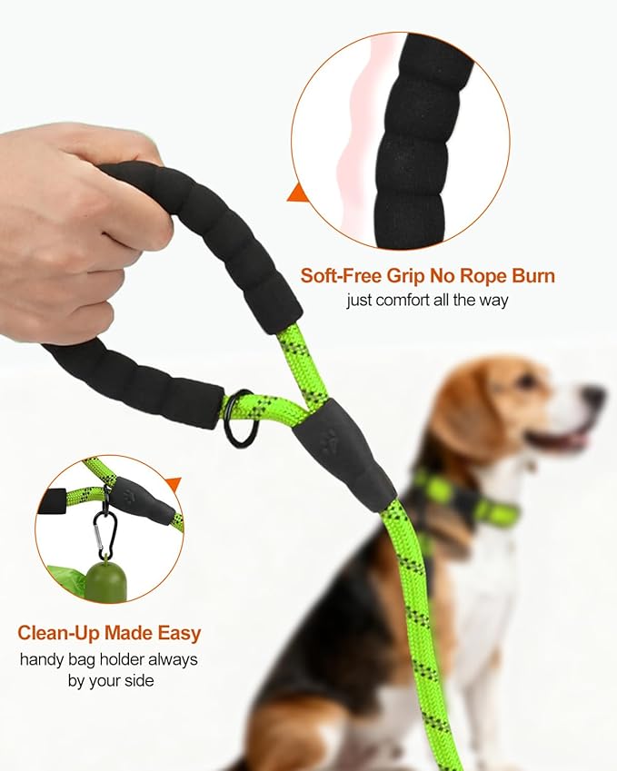 Joytale Dog Leash for Small Dogs, Heavy Duty Nylon Leashes with Comfortable Padded Handle and Highly Reflective Threads, Ideal for Walking and Training, Green, 6'횞3/8''