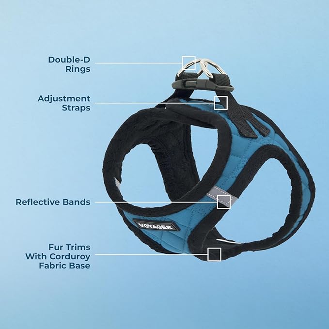 Best Pet Supplies - All Weather Plush, Reflective, No Pull Harness for Small, Medium Dogs, Cats - Secure with Hook & Loop Fastener, Buckle, Double D-Rings - Turquoise Plush, M