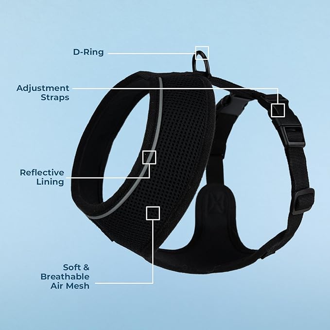Voyager Aerolite Over The Head Dog Harness, No Pull Breathable Air Mesh Vest, Quick Dry with Reflective Stitching, Adjustable Escape Resistant Harness for Small Medium Large Dogs - Black, Medium