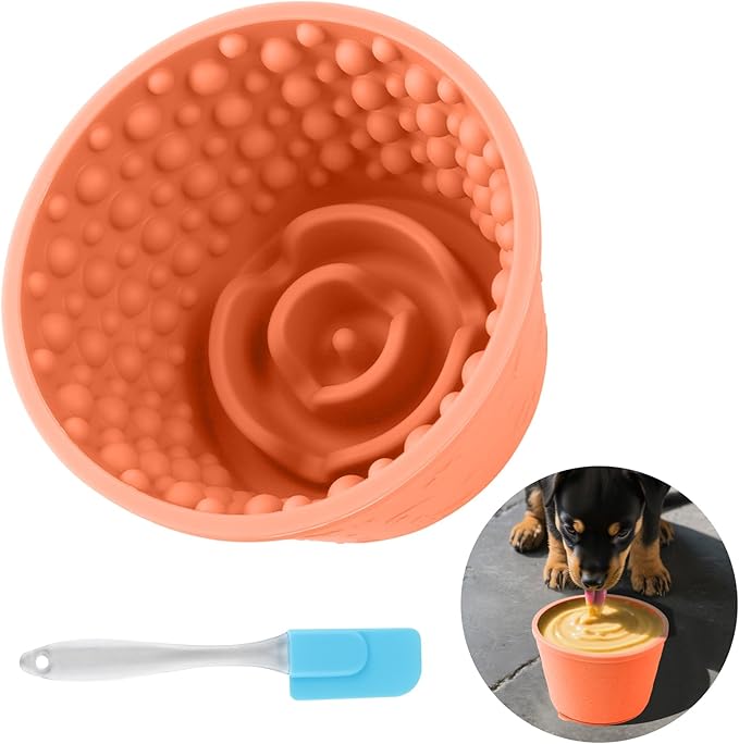 Dog Slow Feeder Lick Bowl - Non-Slip Licking Treat Dispenser for Small Medium Large Dogs, Promotes Anxiety Relief & Prevents Choking, Easy to Clean Feeding Bowl (Light Orange, L)