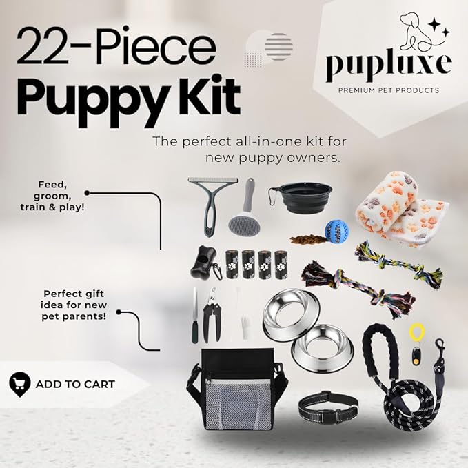PupLuxe Puppy Starter Kit - Black 22 Piece Dog Training Kit | Great Puppy Gift for First Time & Experienced Owners | New Dog Bundle