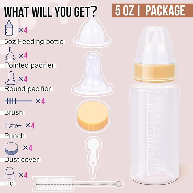 Puppy Kitten Nursing Bottle 5oz - Small Animal Feeding Kit with Nipples | Hand Feeding Supplies for Puppies, Kittens, Rabbits, Ferrets & Newborn Pets