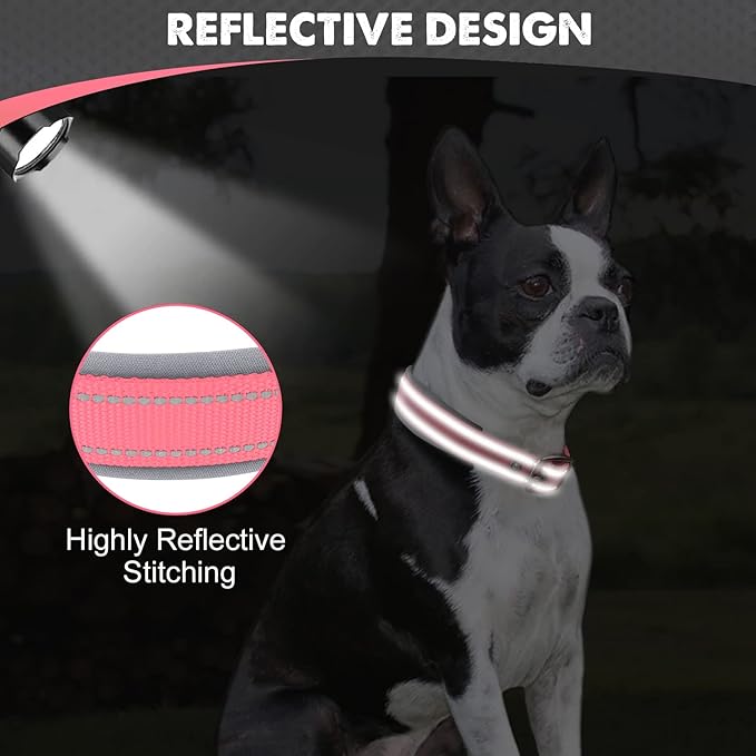 Joytale Dog Collar for Medium Dogs, Neoprene Padded and Adjustable, Reflective Wide Heavy Duty Pet Collars with Durable Metal Belt Buckle for Walking, Pink, M