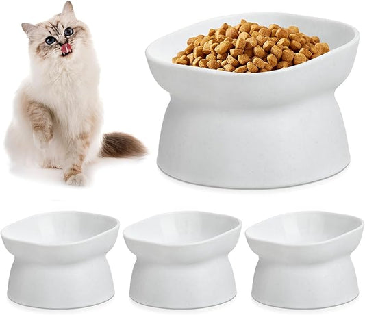 4 Pieces Plastic Tilted Elevated Cat Bowls Raised Cat Food Bowls Elevated Feeding Dish for Flat Faced Kitten Kitty Pets Supplies(White)
