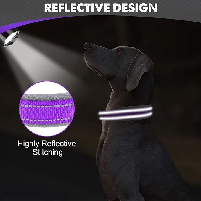 Joytale Dog Collar for Large Dogs, Neoprene Padded and Adjustable, Reflective Wide Heavy Duty Pet Collars with Durable Metal Belt Buckle for Walking, Purple, L