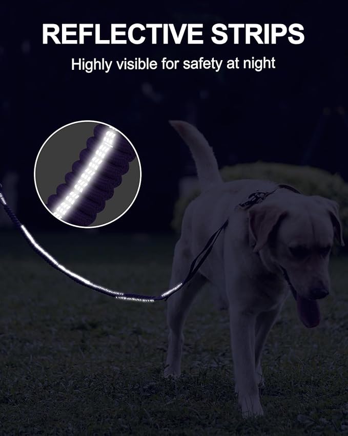 Joytale Tactical Dog Leash Heavy Duty, 4-6FT Shock Absorbing Bungee Lead with 2 Padded Handle, Metal Carabiner Clip, Car Seatbelt, Strong No Pull Leash for Medium Large X-Large Dogs, Purple