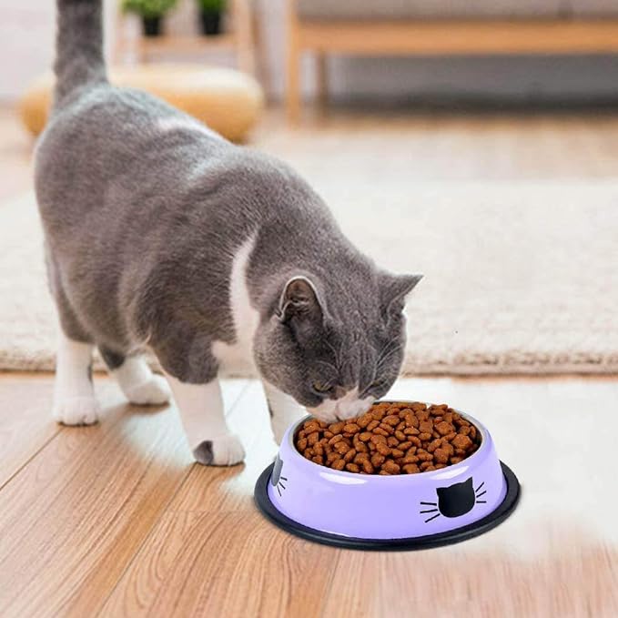Cat Bowls,Stainless Steel Cat Water Food Bowl,Puppy Feeding Bowl,Set of 3 Shallow Pet Bowl Rubber Base Non Slip Small Dogs Feeder Bowls