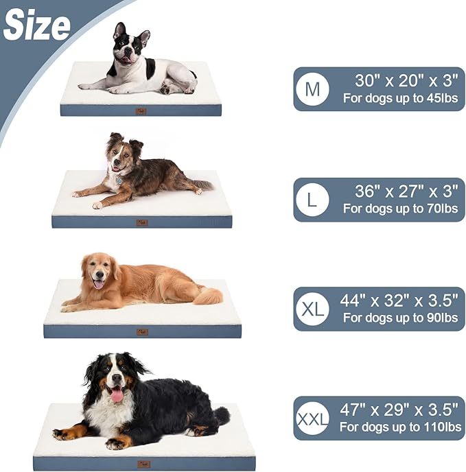Plush Orthopedic Dog Bed for Medium Dogs & Puppies, Waterproof Dog Beds 30x20 Inch with Removable Washable Cover, Egg Crate Foam Flat Pet Mat, Blue White