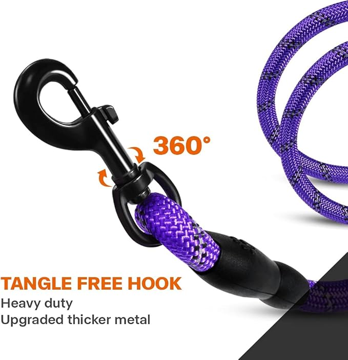 Taglory Rope Dog Leash 6 FT with Comfortable Padded Handle, Highly Reflective Threads Leash for Medium Large Dogs, 1/2 inch, Purple
