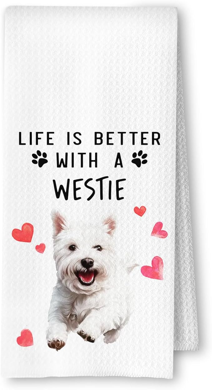Westie Dog Kitchen Towels, West Highland Terrier Gifts for Women Dish Tea Towels for Kitchen Decor, Dog Lovers Gifts Decorative Hand Towel for Bathroom, 16x24 Inches