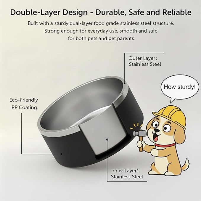 Dog Bowls, Stainless Steel Dog Food and Water Bowl for Small to Large Breed, Anti-Slip, Dishwasher Safer, Rust-Resistant, Easy to Clean, Weighted Durable Metal Bowl (Black, 40 oz)