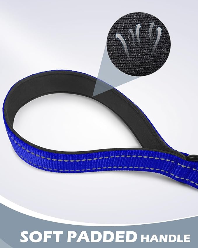 Joytale Strong Short Dog Leash 1FT, 1.2 Inch Wide, Heavy Duty, Padded Handle for Traffic Control, Reflective Leash for Medium and Large Dogs Walking Training, Royal Blue