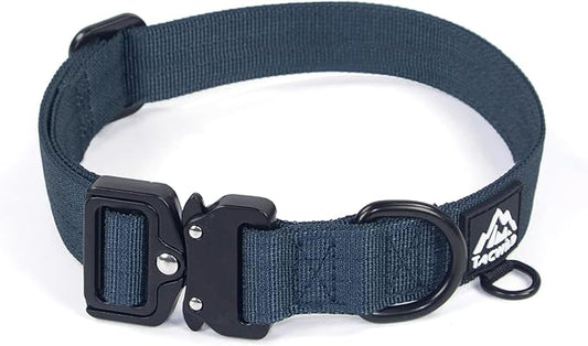 Heavy Duty Dog Collars for Medium and Large Dogs - Adjustable, Chew Proof Nylon Collar with Metal Quick Release Buckle and D-Ring for Dog Tags (Navy Blue, L)