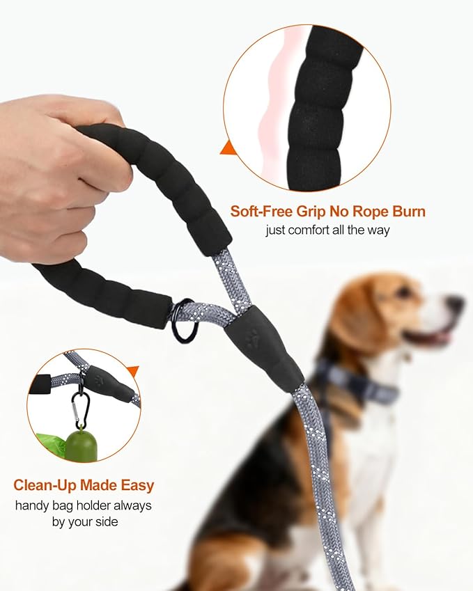 Joytale Dog Leash for Small Dogs, Heavy Duty Nylon Leashes with Comfortable Padded Handle and Highly Reflective Threads, Ideal for Walking and Training, Gray, 5'횞3/8''