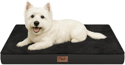 Comfort Dog Bed for Small Dogs & Cats, Waterproof Dog Crate Mat Orthopedic Egg Crate Foam with Washable Removable Cover, Black